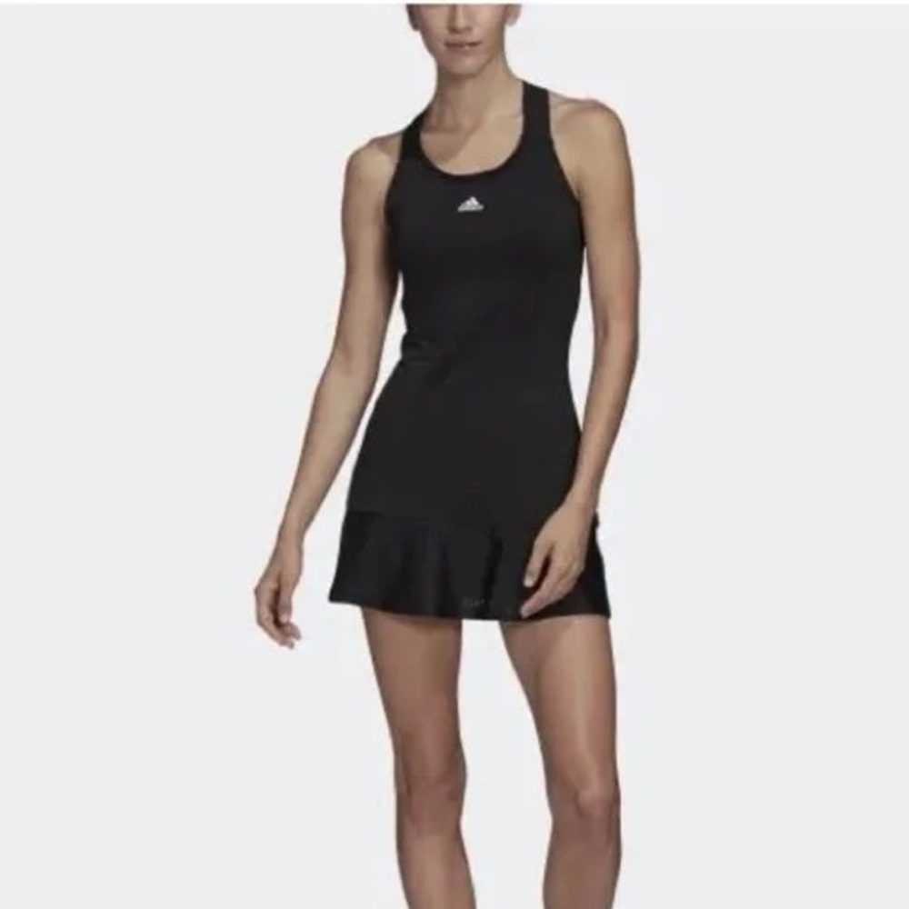 Adidas Tennis Dress Y Back Aeroready Black With White Logo Women Large NWOT